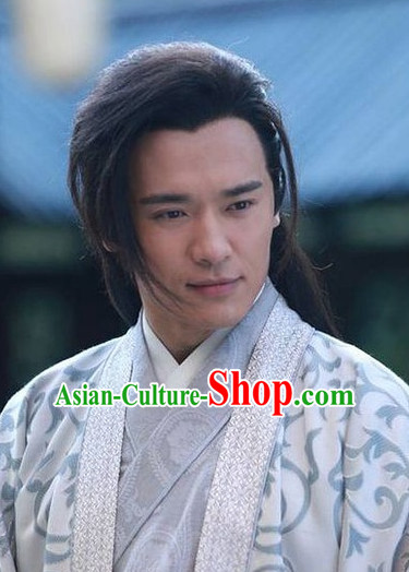 Ancient Chinese Traditional Style Samural Black Male Full Wigs