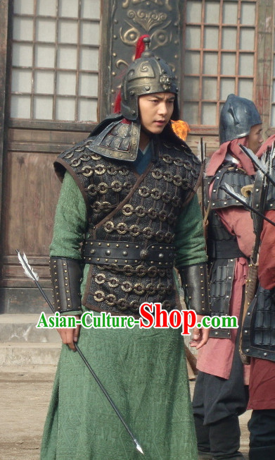 Traditional Chinese Ancient General Samural Body Armor Men Suit and Helmet Complete Set