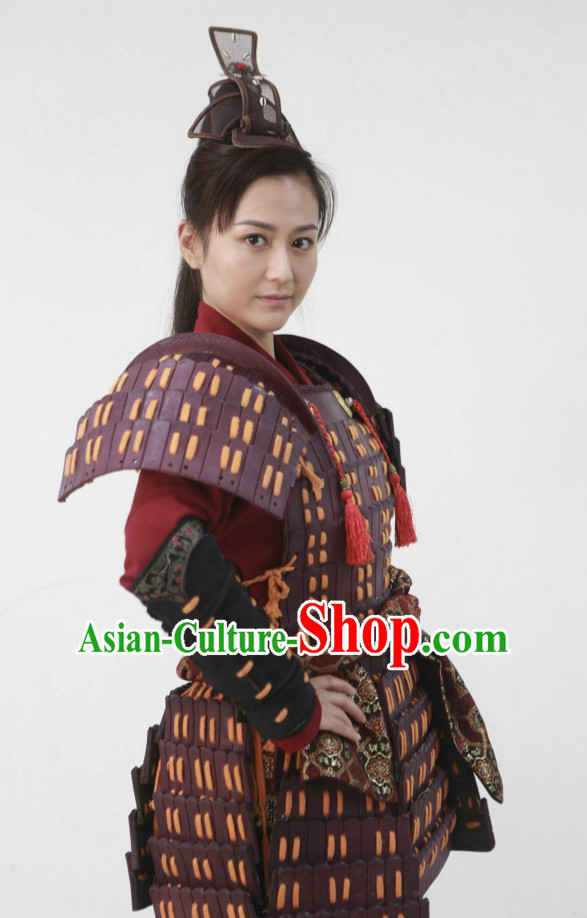 Traditional Chinese Ancient Female General Body Armor Costumes and Hairpieces Complete Set for Women