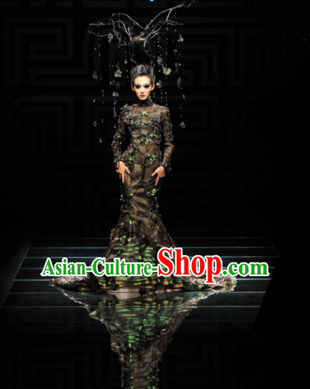 Asian Chinese Fashion Custom Tailored Custom Make Made to Order Chinese Style Custom Made Professional Stage Performance Costumes and Hair Decoration Headwear Complete Set