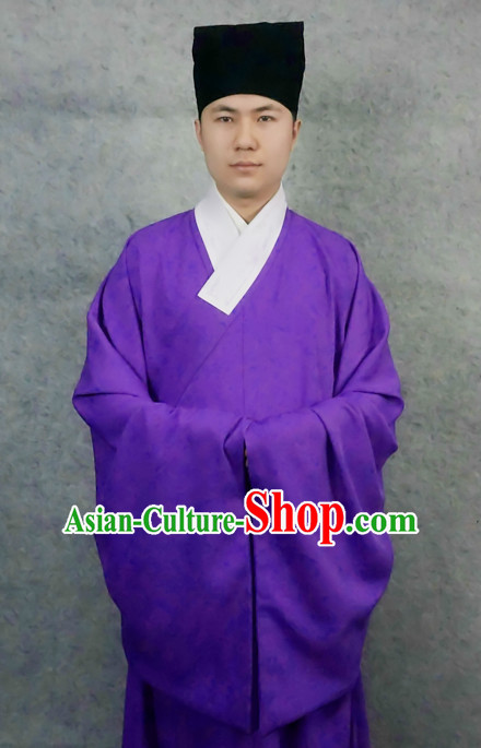 Ming Dynasty Chinese Scholar Male Costumes and Hat Complete Set for Men