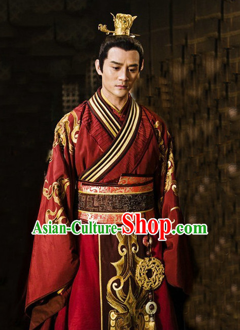 Ancient Chinese Emperor Garment and Crown Coronet Complete Set for Men