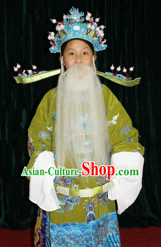 Chinese Opera Dragon Embroidery Costumes and Hat Complete Set for Children Boys