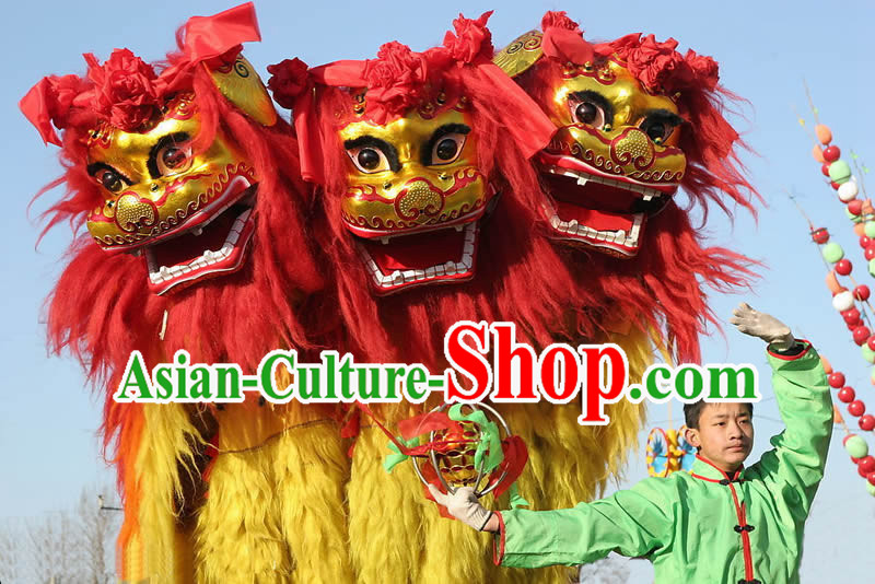 Chinese Traditional Hebei Province Northern Lion Dancing Costume Complete Set