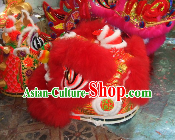 Top Red 2008 Beijing Olympic Chinese Classical 100_ Natural Long Wool Lion Dance Costumes Complete Set