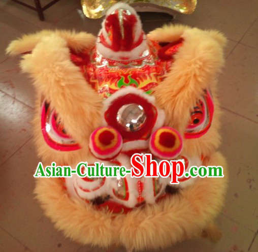 Top Beige Long Wool Ancient Chinese Traditional Lion Dance Costumes Complete Set