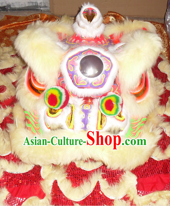 Light Yellow Top Asian Chinese Lion Dance Troupe Performance Suppliers Pants Equipments Art Instruments Lion Tail Costumes Complete Set for Men