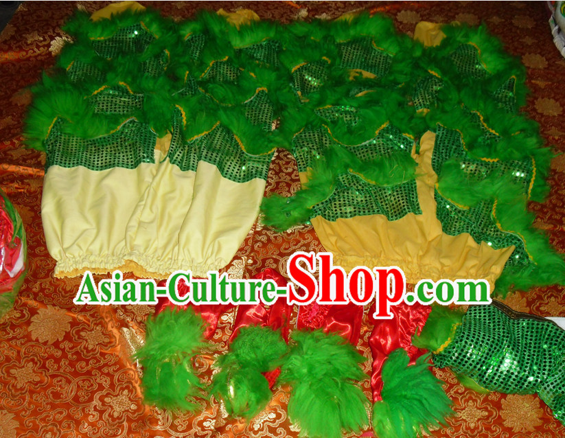Green Top Asian Chinese Lion Dance Troupe Performance Suppliers 2 Pairs of Pants and Claws