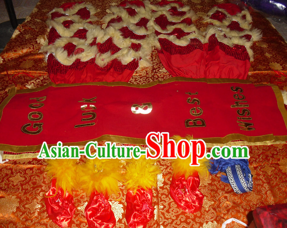 Red Wool Top Asian Chinese Lion Dance Troupe Performance Suppliers 2 Pairs of Pants and Claws