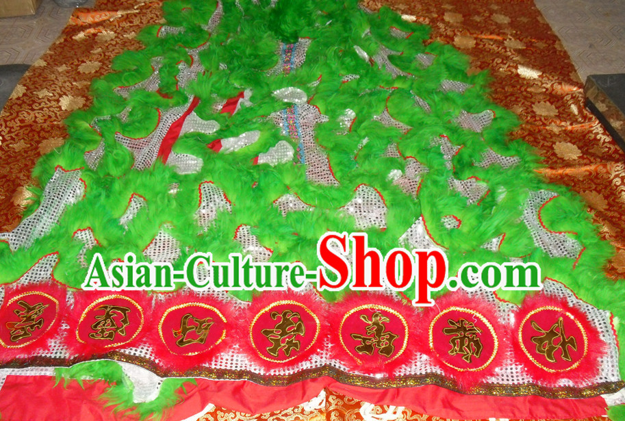 Grass Green Top Asian Chinese Lion Dance Troupe Performance Suppliers Pants Equipments Art Instruments Lion Tail Costumes Set