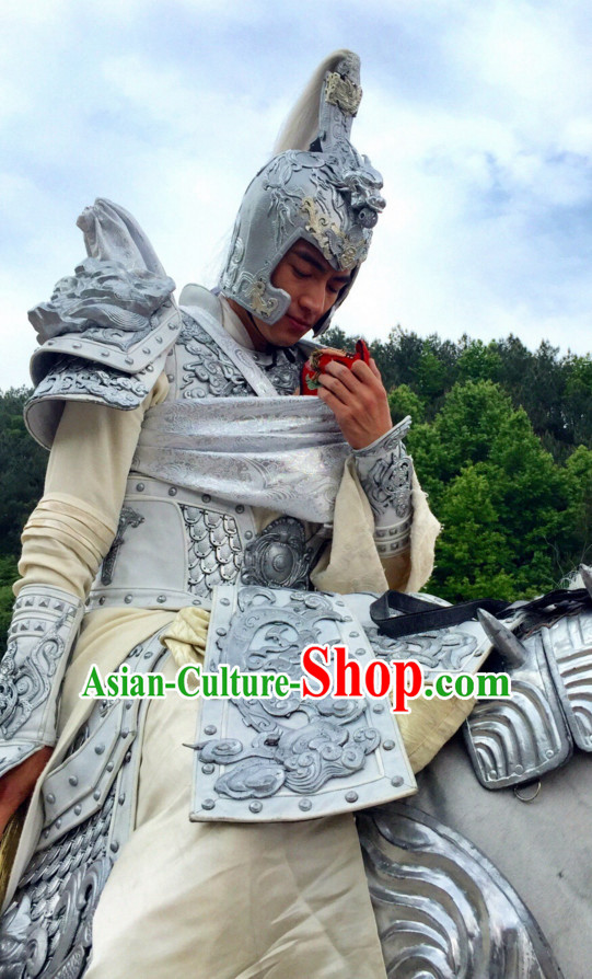 Ancient Chinese Superhero Zhao Zilong Fighter Body Armor Costumes Garments Complete Set for Men