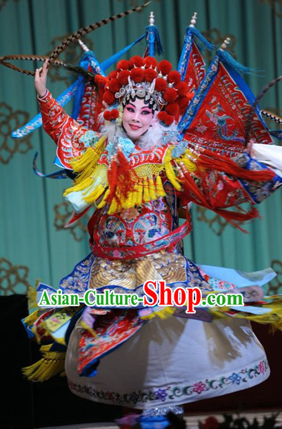 Chinese Beijing Opera Mu Guiying Superheroine Costume and Hair Accessories Complete Set for Women