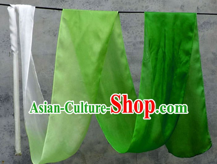 Top 3 Meters Pure Silk White to Green Color Changing Colr Change Dance Ribbon Dancing Ribbons