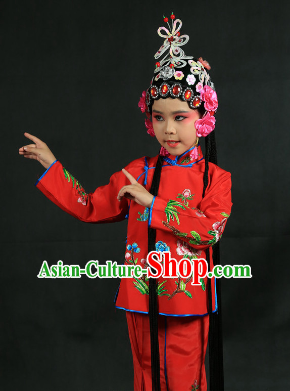Chinese Traditional Opera Costumes and Headdress Complete Set for Kids