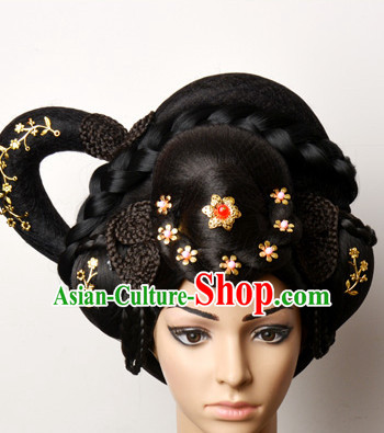 Chinese Ancient Classical Princess Queen Empress Hair Jewelry Headwear Headdress and Long Wigs