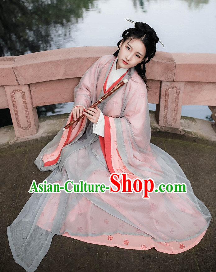 Traditional Asian Chinese Female Han Clothing Garment Hanfu Clothes Complete Set
