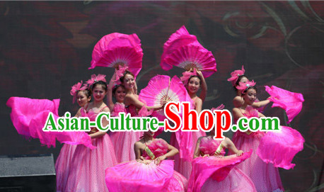 Traditional Asian Chinese Pink Flower Dancing Costumes Complete Set for Women