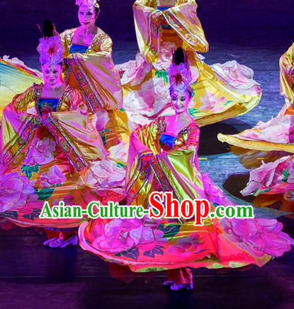 Chinese Ancient Palace Dancer Classical Dancing Costumes and Headwear Complete Set for Women