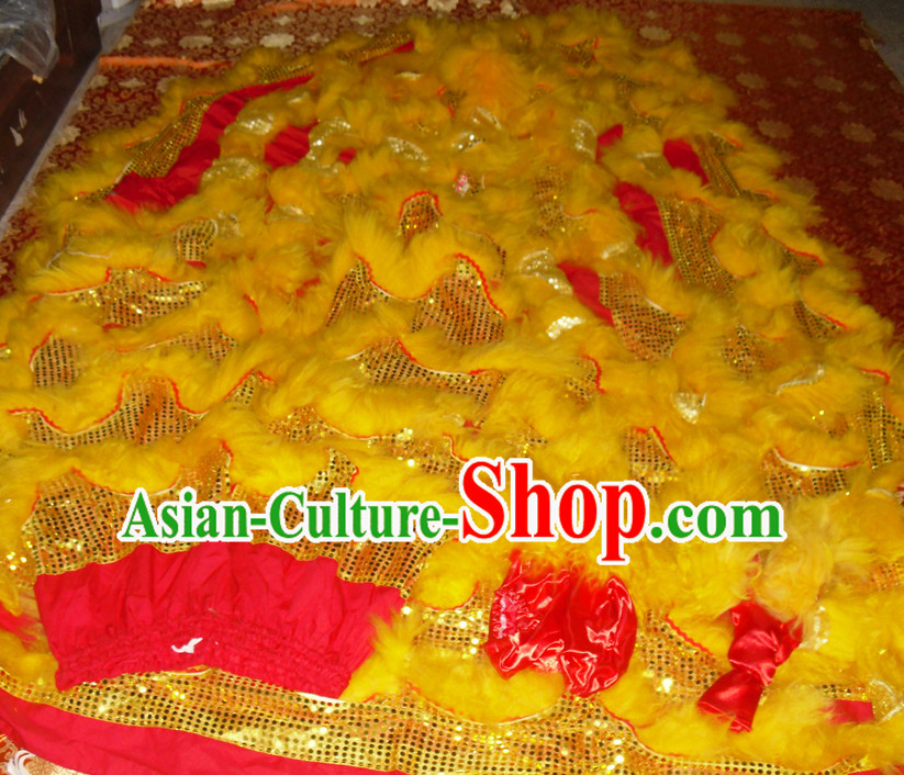 Red Color Gold Wool Top Asian Chinese Lion Dance Pants Claws Tail Body Costumes Set