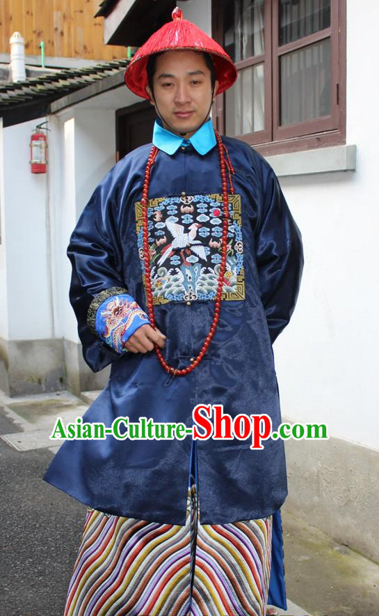 Top Chinese Qing Dynasty Official Costume Costumes and Hat Complete Set for Men and Boys