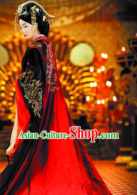 Chinese Ancient Female Empress Wedding Dresses and Hair Jewelry Complete Set for Women or Girls