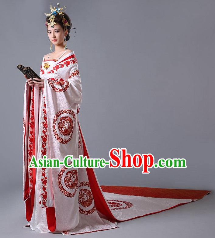 Chinese Ancient Female Empress Wedding Garment and Hair Jewelry Complete Set for Women or Girls