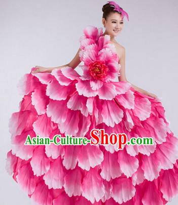 Chinese Stage Performance Flower Dancewear Costume and Headdress Complete Set for Women