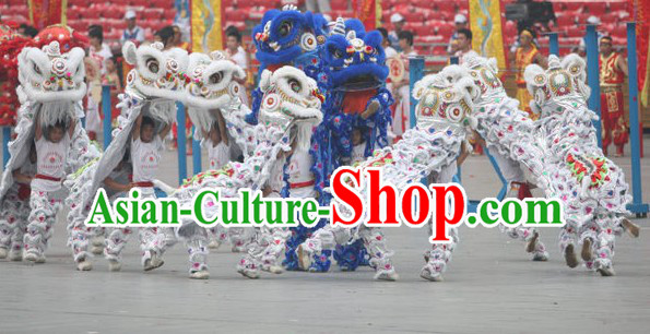 White 2008 Beijing Olympic Games Opening Ceremony 100_ Natural Long Wool Lion Dance Equipments Complete Set