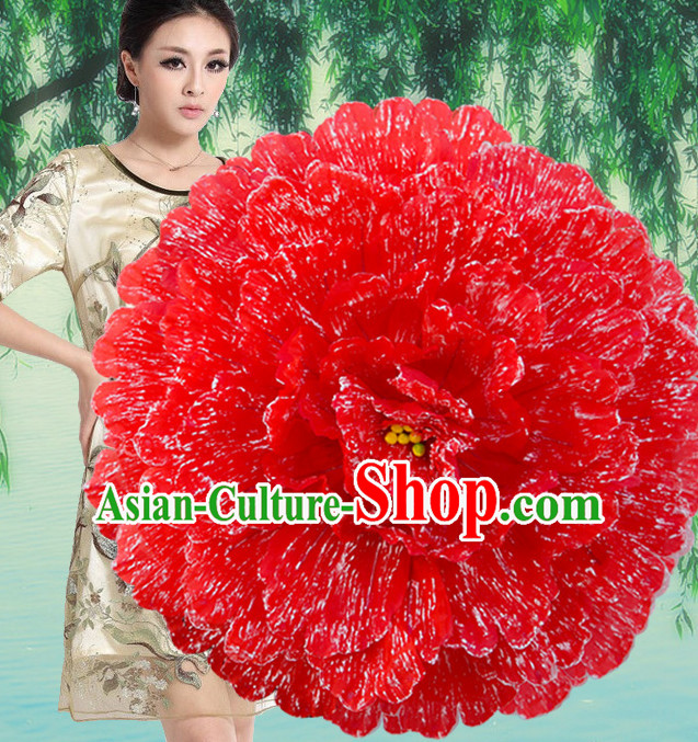 Red Traditional Dance Peony Umbrella Props Flower Umbrellas Dancing Prop Decorations for Women Men Adults