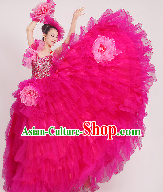 Rose Chinese Dance costume Dance Classes Uniforms Folk Dance Traditional Cultural Dance Costumes Complete Set