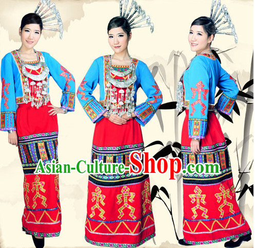 Chinese Folk Dance Ethnic Wear China Clothing Costume Ethnic Dresses Cultural Dances Costumes Complete Set