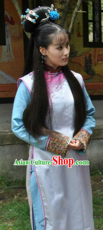 Qing Dynasty Chinese Imperial Lady Garment and Hair Jewelry Complete Set for Women