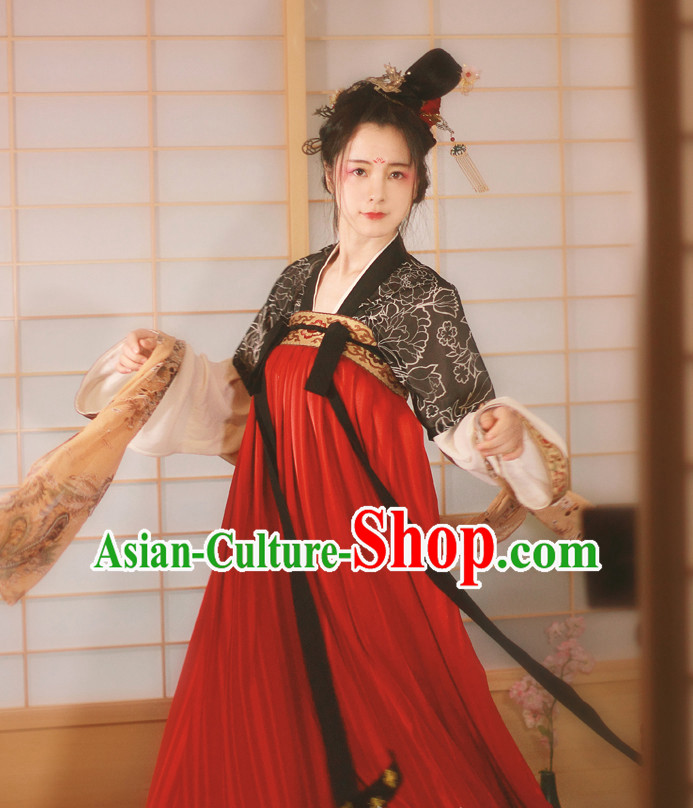 Traditional Chinese Tang Dynasty Noblewoman Garment Blouse Skirt and Hair Jewelry Complete Set for Women
