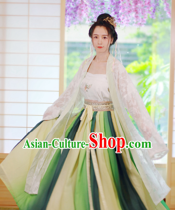 Traditional Chinese Han Dynasty Musician Clothing Blouse Skirt and Hair Jewelry Complete Set for Women
