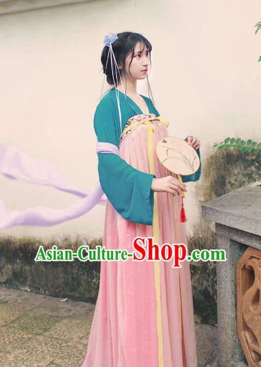 Traditional Chinese Tang Dynasty Musician Clothes Blouse Skirt and Hair Jewelry Complete Set for Women