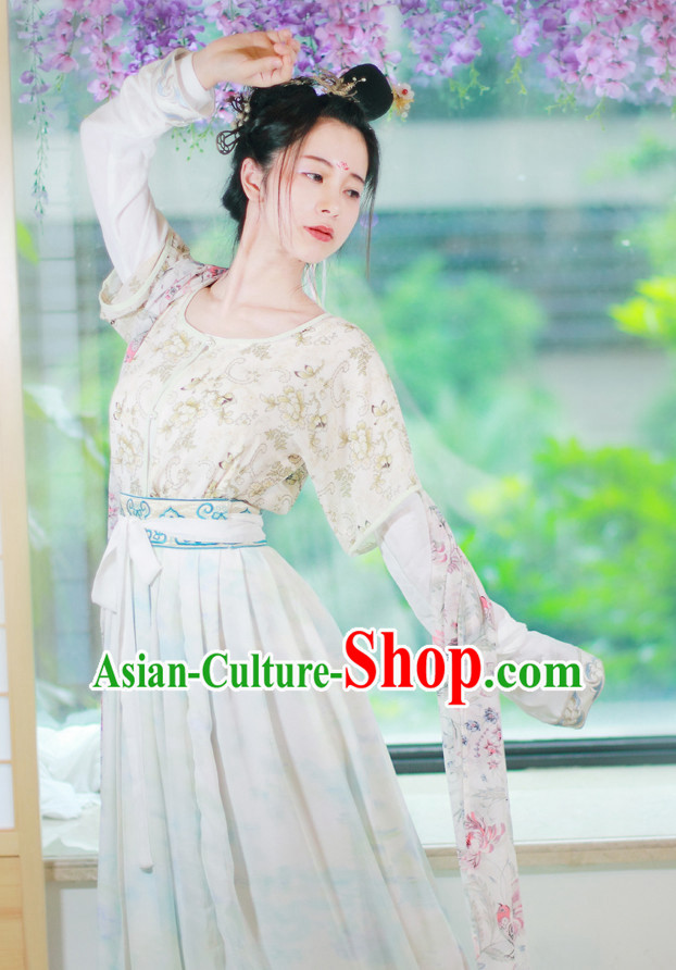 Traditional Chinese Tang Dynasty Suit Clothing Dresses Skirt and Hair Jewelry Complete Set for Women