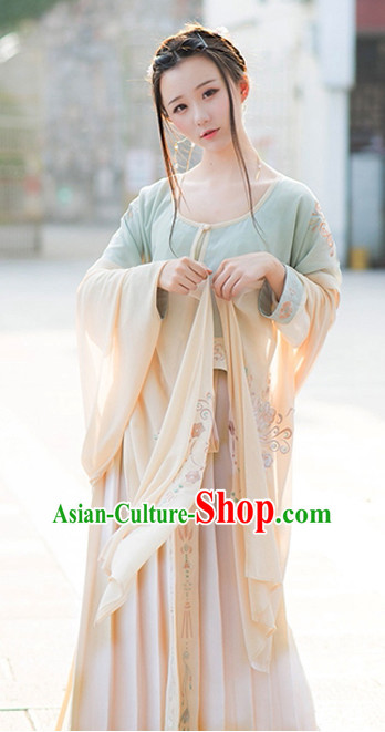 Traditional Chinese Ancient Dynasty Hanfu Suits Clothes Dresses Skirt and Hair Jewelry Complete Set for Women