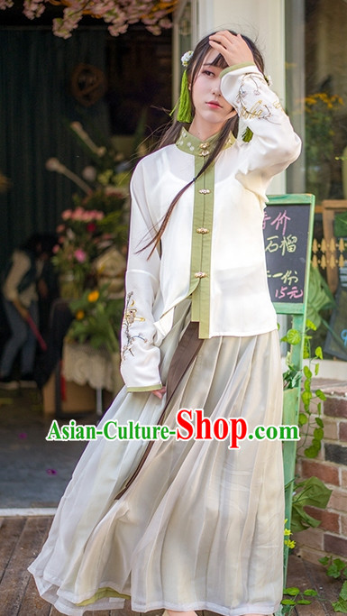 Traditional Chinese Ancient Dynasty Hanfu Suits Dresses Skirt and Hair Jewelry Complete Set for Women