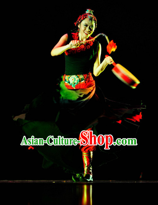 Chinese Ethnic Dance Costume Folk Dancing Costumes Traditional Chinese Dance Costumes Asian Dance Costumes Complete Set for Women