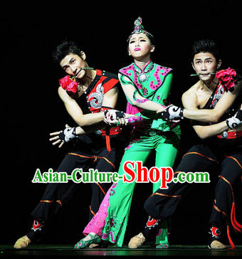 Chinese Ethnic Dance Costume Folk Dancing Costumes Traditional Chinese Dance Costumes Asian Dancewear Complete Set for Women Girls