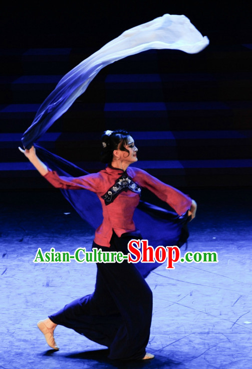 Chinese Classical Ribbon Dance Costume Folk Dancing Costumes Traditional Chinese Dance Costumes Asian Dancewear Complete Set for Girls