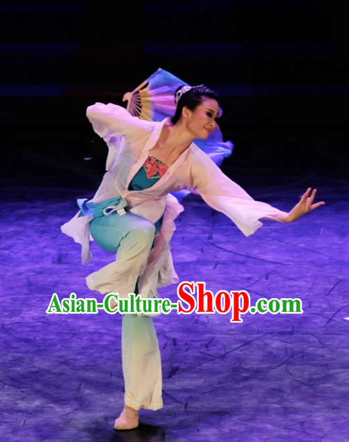Chinese Classical Fan Dance Costume Folk Dancing Costumes Traditional Chinese Dance Costumes Asian Dancewear Complete Set for Girls