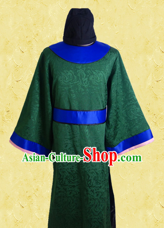 Green Ancient Chinese Style Tang Dynasty Official Costumes Clothing and Hat for Men