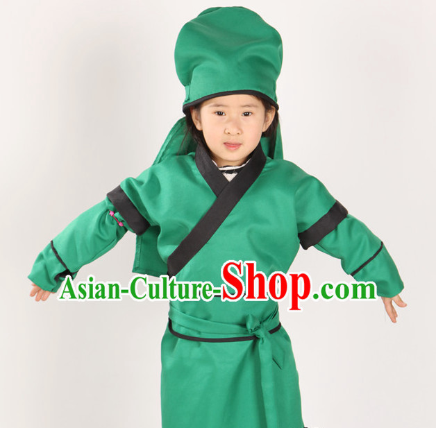 Ancient Chinese Style Guan Gong Superhero Costumes Clothing and Hat for Kids