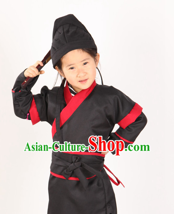 Ancient Chinese Style Zhang Fei Superhero Costumes Clothing and Hat for Kids