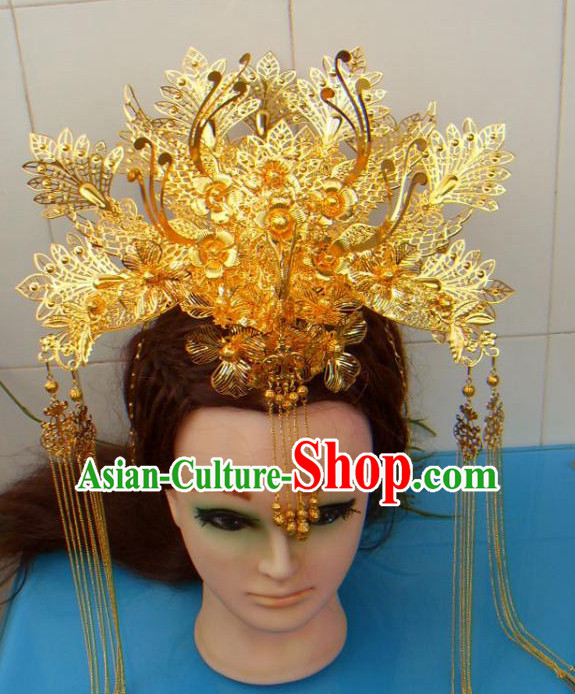 Gold Chinese Ancient Style Empress Princess Hair Jewelry Phoenix Headwear Set
