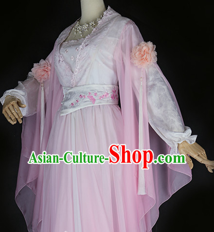 Chinese Traditional Pink Fairy Dance Costumes Complete Set for Women