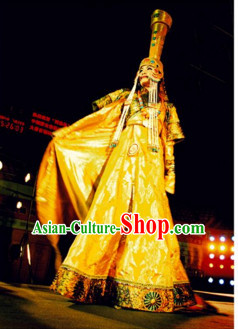 Traditional Mongolian Clothing Ancient Ethnic Queen Wedding Garment and Hat Complete Set for Women