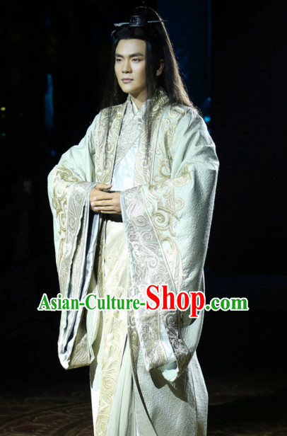 Ancient Chinese Traditional Hanfu Clothing and Hair Accessories Complete Set for Men