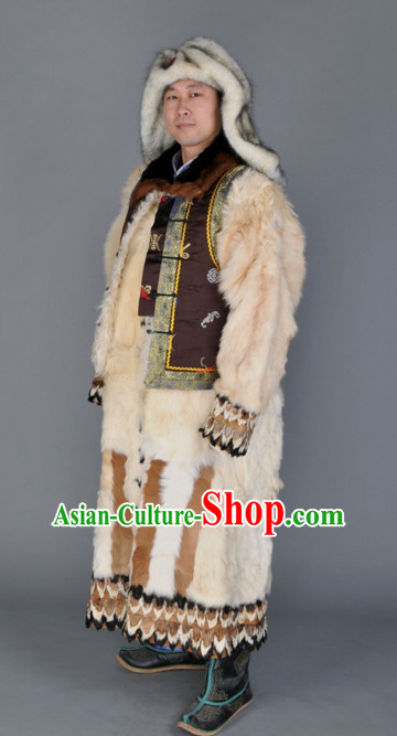 Chinese Traditional Ethnic Mongolian Dresses Wear Clothing and Hat Complete Set for Men